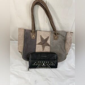 Myra Bag Star On Canvas leather PURSE AMERICAN BLING BLACK STUDDED WALLET